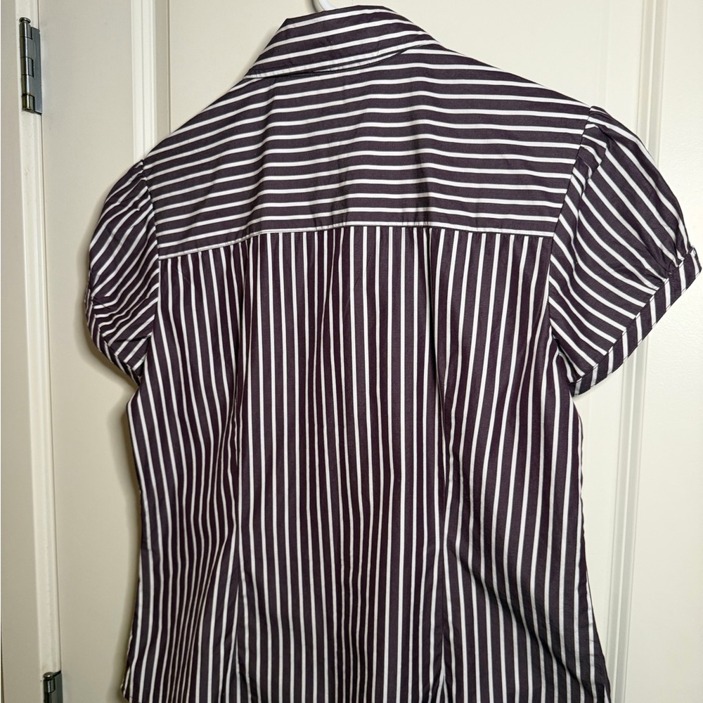 Tommy Hilfiger Ruffled Purple and White Striped Button Up Fitted Shirt Size L - Picture 5 of 11